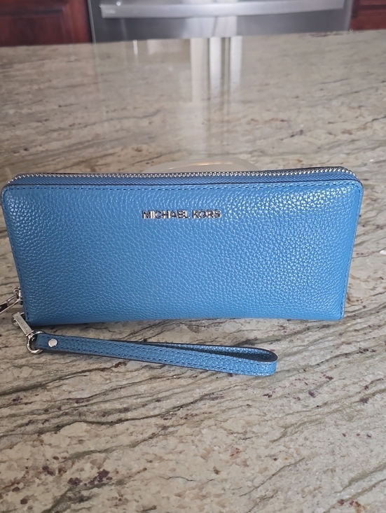 Michael Kors Handbags - Michael Kors Turquoise Pebbled Leather Wristlet Wallet